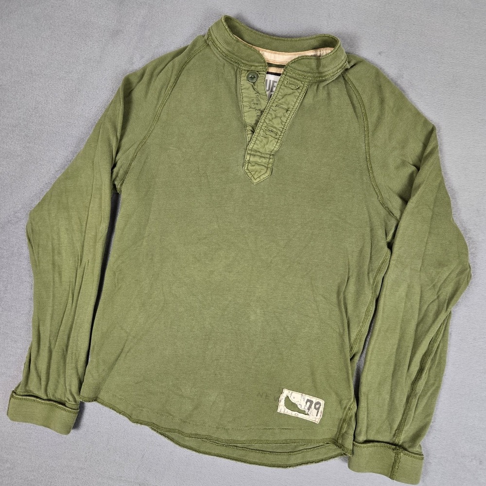 Ruehl No 925 Henley Shirt Mens Medium Green Y2K Cotton Grunge USA Made *READ